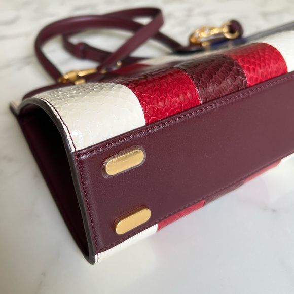 Tory Burch Lee Radziwill Striped Snake Skin Leather Small Top Handle Bag - Picture 11 of 16